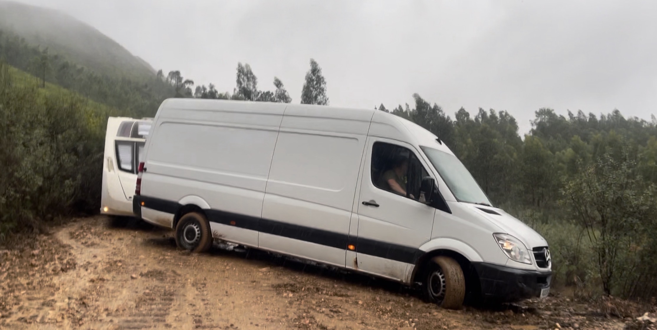 Mercedes Sprinter and caravan ready for the road trip to Portugal