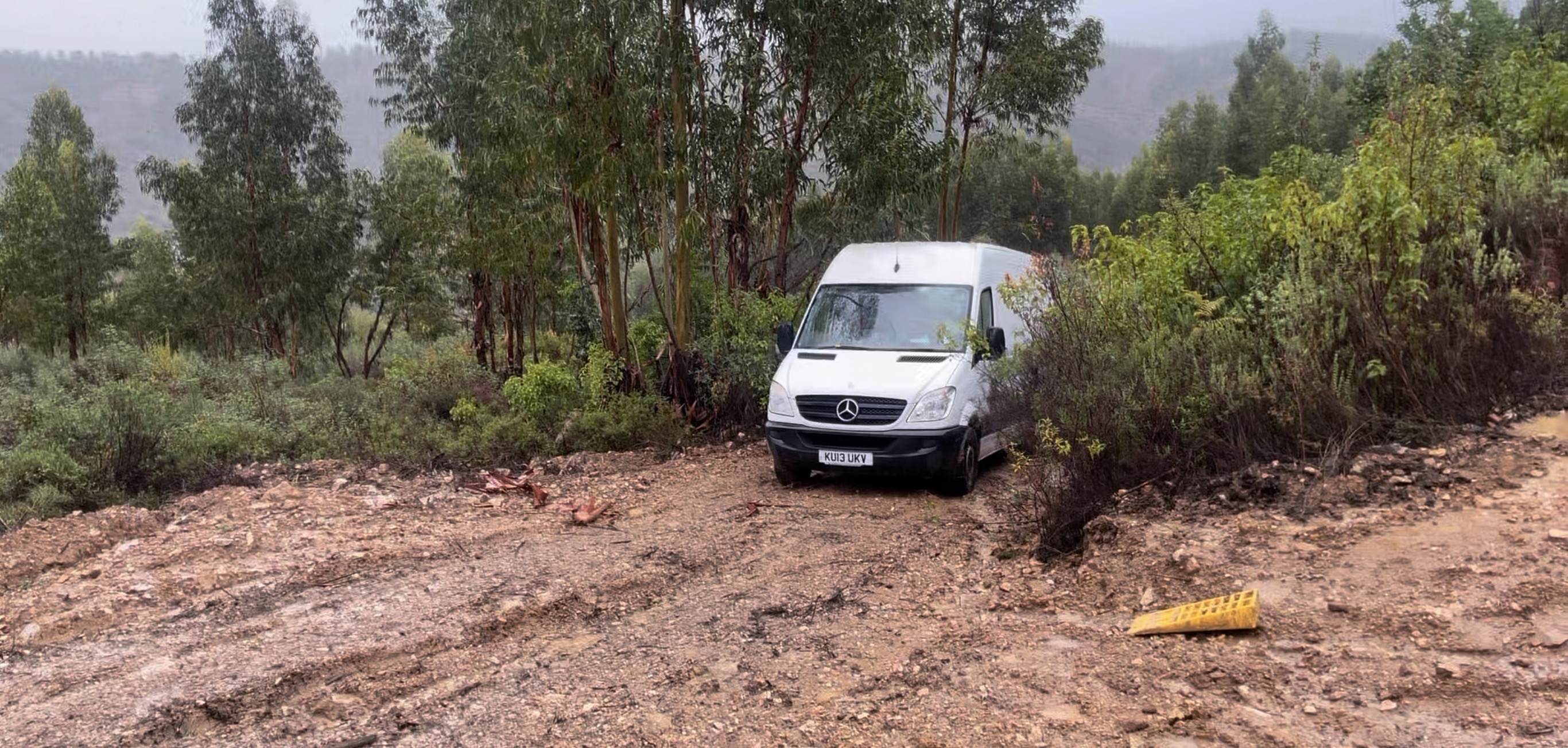 Wet mountain track leading to our property in Portugal